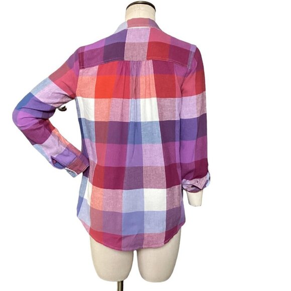 MULTIPLES Sweet Heart Plaid Tunic Top Linen Rayon Sz XS #228E - Picture 4 of 9